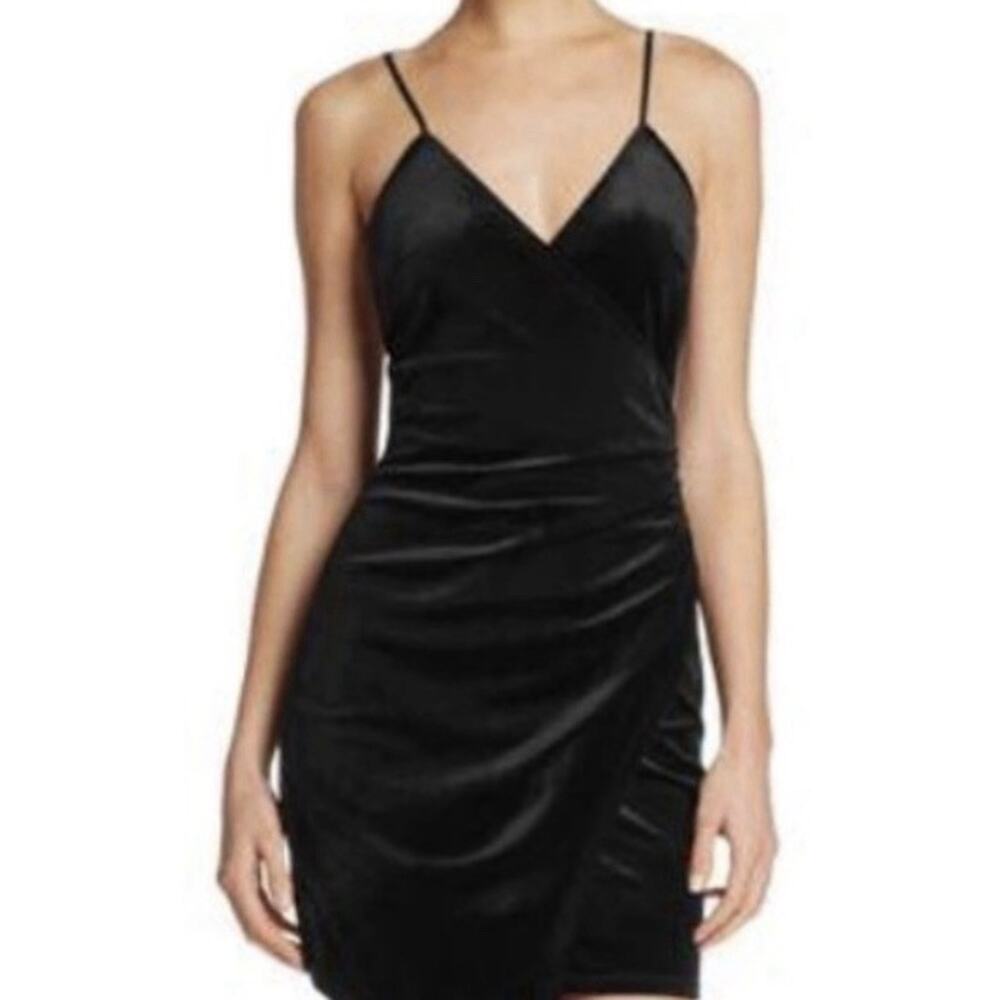 Sunset and Spring Strappy babydoll Y2K Black velour mini Dress Small A006485